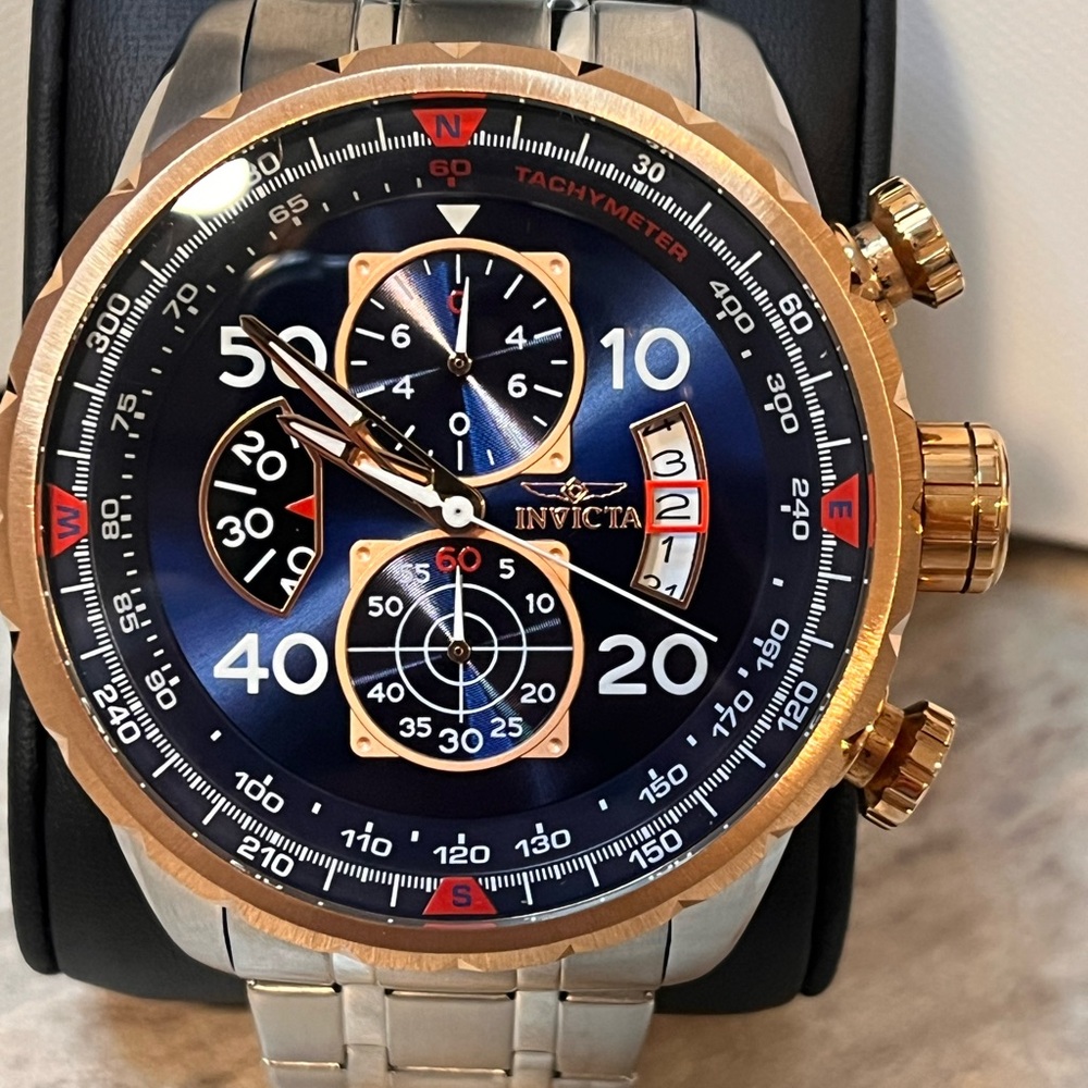 Invicta Blue Dial with Gold-Tone Bezel Chronograph Watch